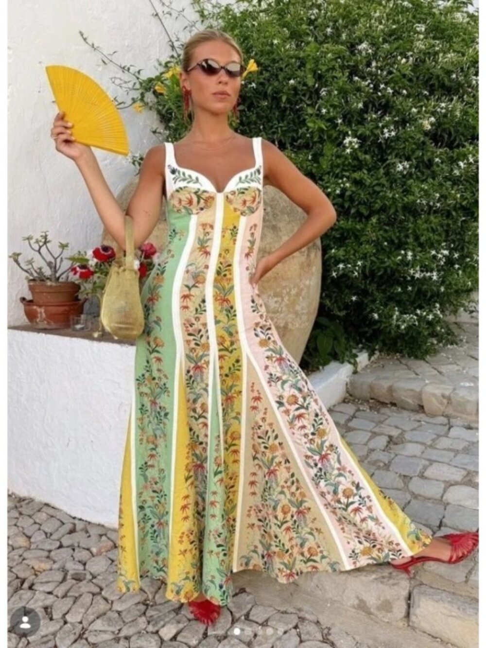 Christian Lacroix Floral Multicolor Linen Blend Sleeveless MIDI Dress
